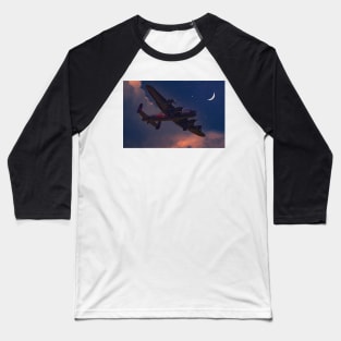 RAF Avro Lancaster Bomber in Moonlight Sky Baseball T-Shirt